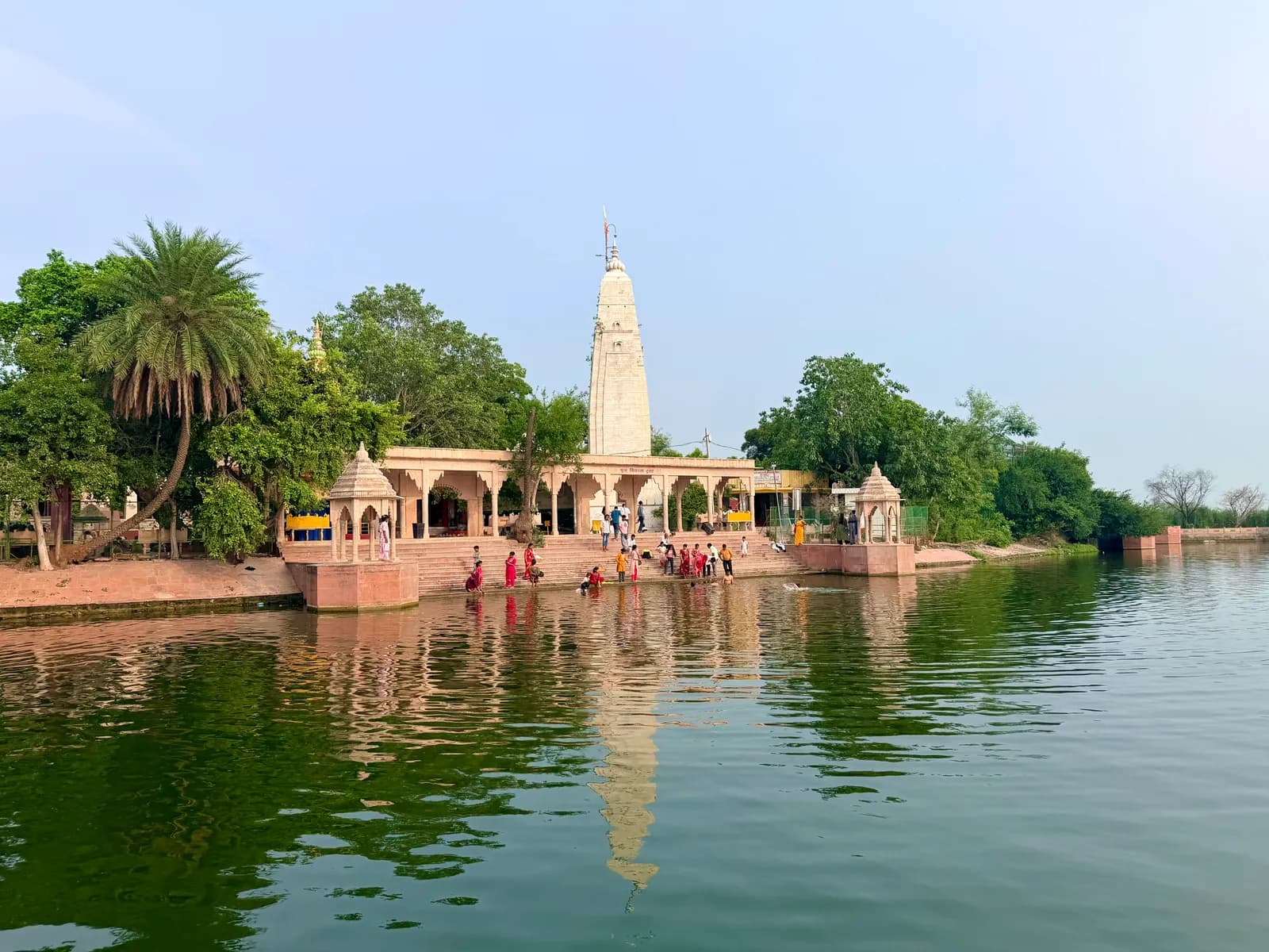 Man-sarovara: the ghat and the Man-mandir on the eastern shore of the lake
